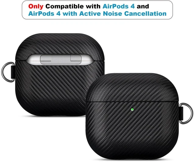 Alt view image 2 of 7 - Case for AirPods 5 / AirPods 4 Carbon Fiber Style Vegan Leather Case PU Leather & PC Dual Layer Protection - Handmade Protective Hard Shell Cover - Air Pods 5 Case Cover with Carabiner - Black