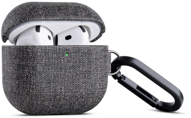 Main image of Case for AirPods 5 / AirPods 4 Canvas Style Vegan Leather Case - Gray PU Leather & PC Dual Layer Protection - Handmade Protective Hard Shell Cover - Air Pods 5th Generation Case with Carabiner