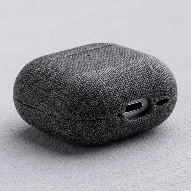 Alt view image 2 of 7 - Case for AirPods 5 / AirPods 4 Canvas Style Vegan Leather Case - Gray PU Leather & PC Dual Layer Protection - Handmade Protective Hard Shell Cover - Air Pods 5th Generation Case with Carabiner