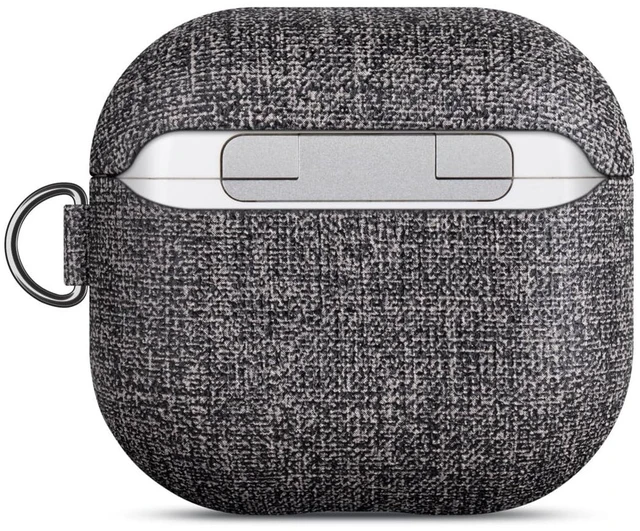 Alt view image 3 of 7 - Case for AirPods 5 / AirPods 4 Canvas Style Vegan Leather Case - Gray PU Leather & PC Dual Layer Protection - Handmade Protective Hard Shell Cover - Air Pods 5th Generation Case with Carabiner