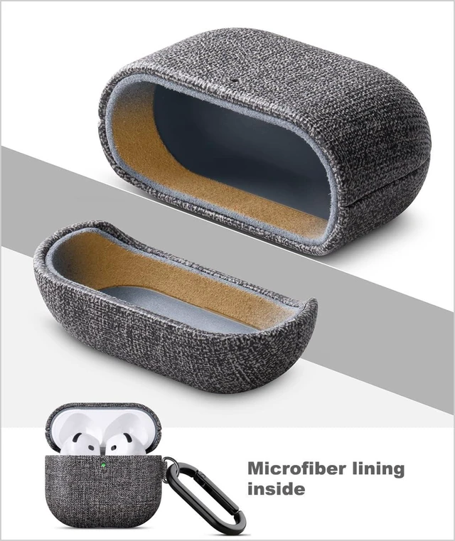 Alt view image 4 of 7 - Case for AirPods 5 / AirPods 4 Canvas Style Vegan Leather Case - Gray PU Leather & PC Dual Layer Protection - Handmade Protective Hard Shell Cover - Air Pods 5th Generation Case with Carabiner