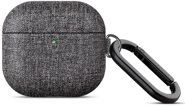 Alt view image 7 of 7 - Case for AirPods 5 / AirPods 4 Canvas Style Vegan Leather Case - Gray PU Leather & PC Dual Layer Protection - Handmade Protective Hard Shell Cover - Air Pods 5th Generation Case with Carabiner