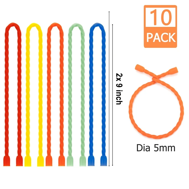 Alt view image 2 of 7 - 10 PCS 18-Inch Silicone Cable Ties - Reusable Twist Ties Bendable Steel-Core Rubber Cable Ties for Bundling and Holding, All Purpose Cord Tie for Indoor and Outdoor (5 Colors)