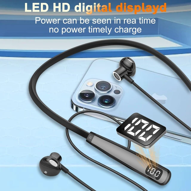 Alt view image 4 of 7 - Wireless Earbuds with LED Power, Running Ear Buds 100 Hours Playtime, semi-in-Ear Bluetooth Headphones with Microphone for Running and Exercising in the Gym (Y10L)