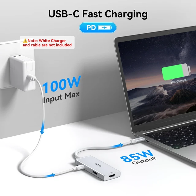 Alt view image 6 of 7 - USB C to Dual HDMI Adapter Docking Station Dual 4K Monitor for Laptop USB C Hub with 2 HDMI, 3*USB A Port, PD 100W, Monitor Dock Compatible for HP Elitebook,Dell XPS 13 15 etc (Silver)