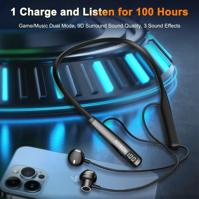 Alt view image 5 of 7 - Wireless Earbuds with LED Power, Running Ear Buds 100 Hours Playtime, semi-in-Ear Bluetooth Headphones with Microphone for Running and Exercising in the Gym (Y10L)
