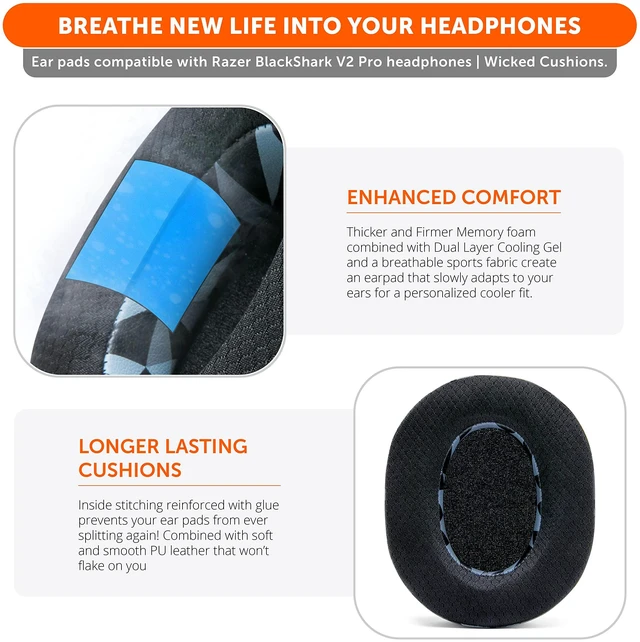Alt view image 4 of 7 - Freeze Blackshark V2 Pro - Gel Earpads for Blackshark V2 (2020-2022) Made by Wicked Cushions (Does Not Fit 2023 Model). Boost Comfort, Thickness & Sound Isolation Geo Grey