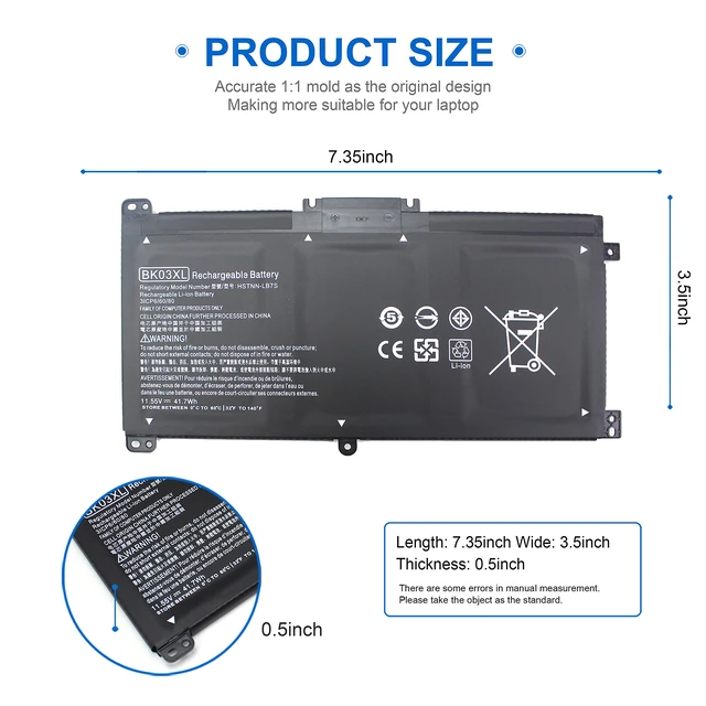 Alt view image 2 of 5 - BK03XL 916811-855 Laptop Battery for HP Pavilion X360 14m-ba114dx 14m-ba011dx 14m-ba013dx 14-ba253cl 14-ba125cl 14-ba175nr 14m-ba015dx 14-ba051cl bk03041xl 916366-421 541 TPN-W125 HSTNN-LB7S