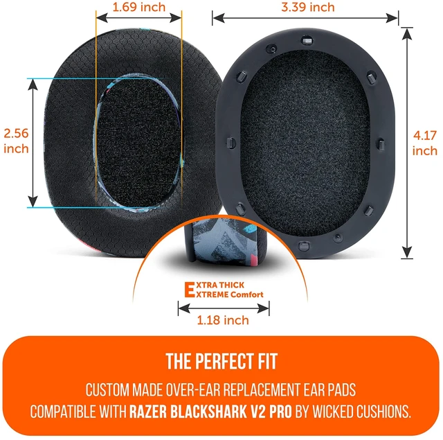 Alt view image 5 of 7 - Freeze Blackshark V2 Pro - Gel Earpads for Blackshark V2 (2020-2022) Made by Wicked Cushions (Does Not Fit 2023 Model). Boost Comfort, Thickness & Sound Isolation 90's Black