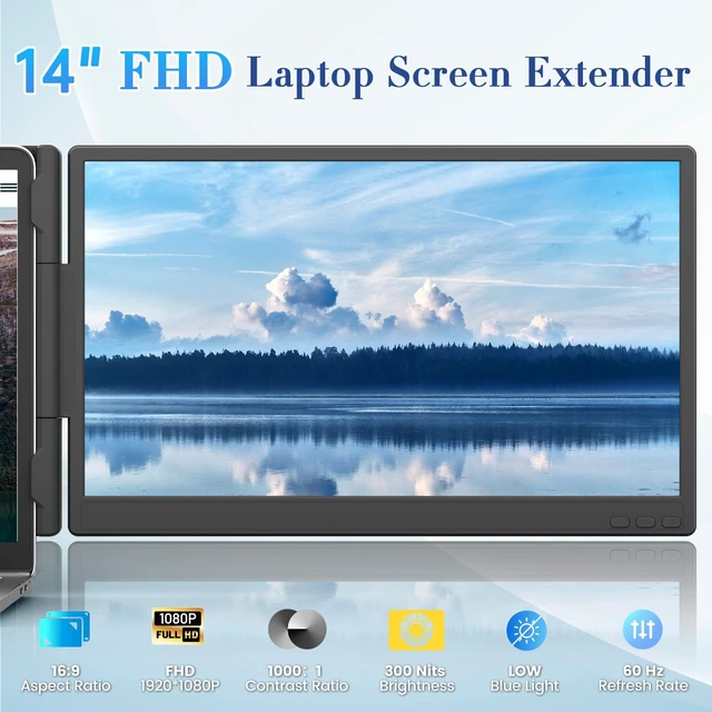 Alt view image 2 of 7 - Laptop Screen Extender IPS Portable Monitor 14" Lightweight 1.9lbs, 1080P IPS, USB-C/HDMI Port, Plug & Play, Windows/Mac/Android/Switch/PS5, Work Study & Game Use
