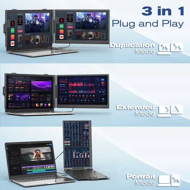 Alt view image 4 of 7 - Laptop Screen Extender IPS Portable Monitor 14" Lightweight 1.9lbs, 1080P IPS, USB-C/HDMI Port, Plug & Play, Windows/Mac/Android/Switch/PS5, Work Study & Game Use