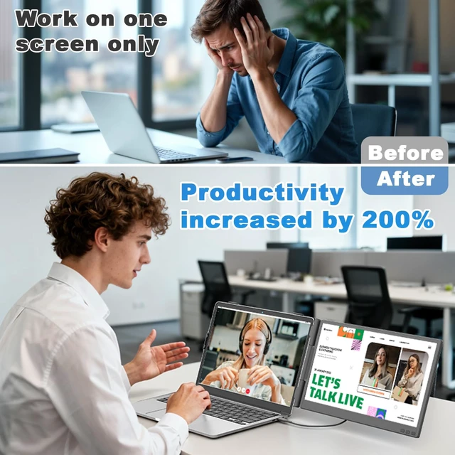 Alt view image 5 of 7 - Laptop Screen Extender IPS Portable Monitor 14" Lightweight 1.9lbs, 1080P IPS, USB-C/HDMI Port, Plug & Play, Windows/Mac/Android/Switch/PS5, Work Study & Game Use