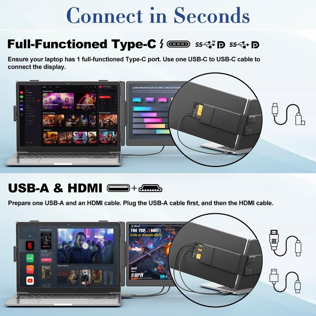 Alt view image 7 of 7 - Laptop Screen Extender IPS Portable Monitor 14" Lightweight 1.9lbs, 1080P IPS, USB-C/HDMI Port, Plug & Play, Windows/Mac/Android/Switch/PS5, Work Study & Game Use