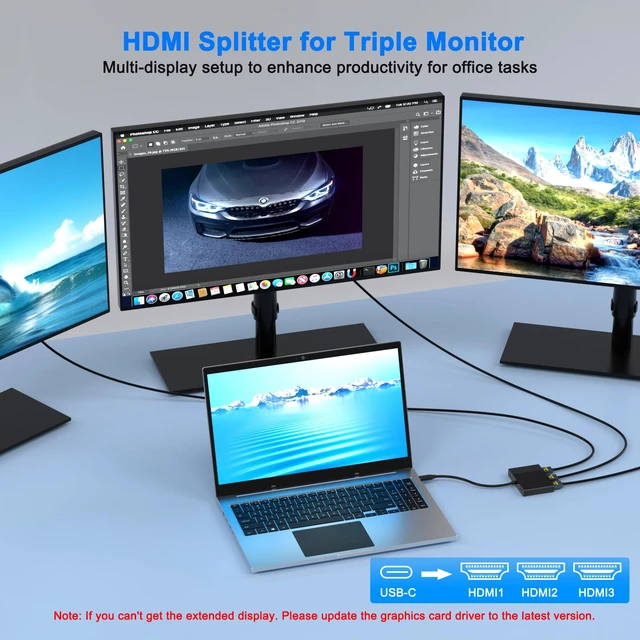 Alt view image 3 of 7 - USB C to 3 HDMI Splitter Extended Display for 3 Monitors with PD/USB3.0 | 3 HDMI Docking Station Triple Monitor, 4K@60Hz HDMI Splitter 1 IN 3 OUT Extended Display, USB C to HDMi Multi Port Adapter