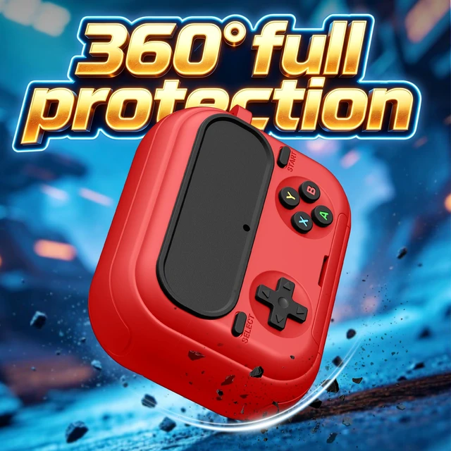 Alt view image 3 of 7 - Retro Game Case for AirPods Pro 3 Game Console Design Protective Cover with Foldable Stand, Secure Lock Anti-Drop Shockproof PC+TPU Case, Keychain & Cleaning Kit for Men & Boys, Red
