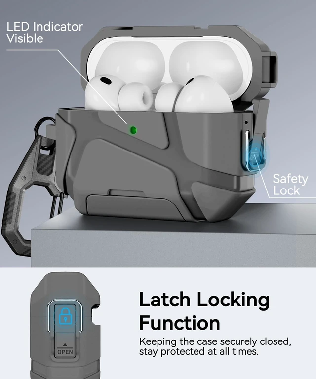 Alt view image 3 of 7 - for AirPods Pro 3rd Case with Secure Lock-Grey With Phone Stand Design Compatible with Airpods Pro 3 Generation Cover with Cleaner Kit