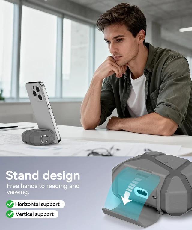 Alt view image 4 of 7 - for AirPods Pro 3rd Case with Secure Lock-Grey With Phone Stand Design Compatible with Airpods Pro 3 Generation Cover with Cleaner Kit