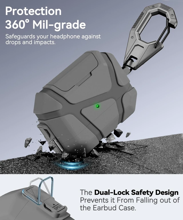 Alt view image 5 of 7 - for AirPods Pro 3rd Case with Secure Lock-Grey With Phone Stand Design Compatible with Airpods Pro 3 Generation Cover with Cleaner Kit