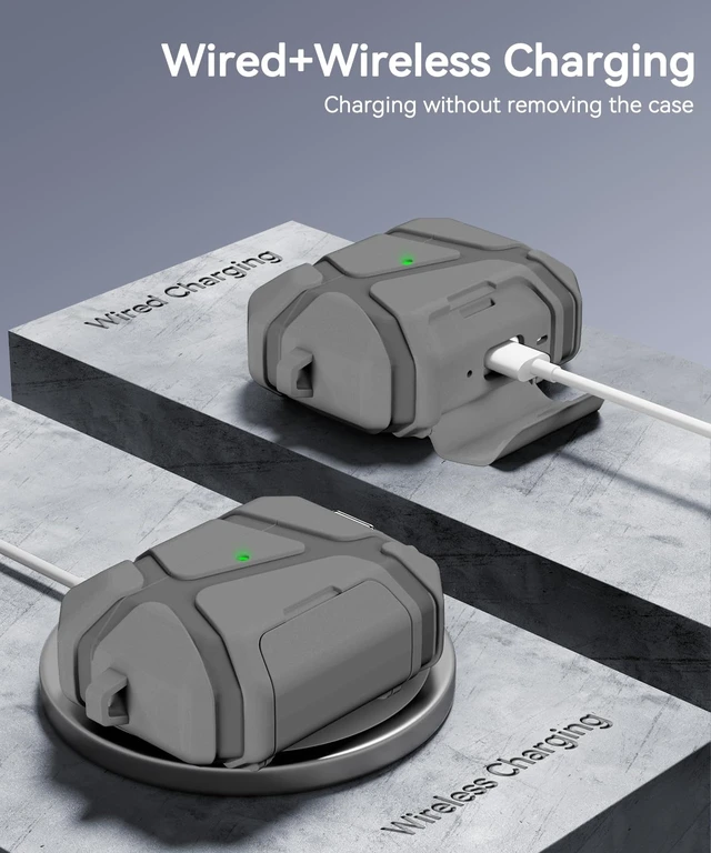 Alt view image 6 of 7 - for AirPods Pro 3rd Case with Secure Lock-Grey With Phone Stand Design Compatible with Airpods Pro 3 Generation Cover with Cleaner Kit