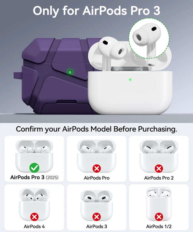 Alt view image 2 of 7 - for AirPods Pro 3rd Case with Secure Lock-Purple With Phone Stand Design Compatible with Airpods Pro 3 Generation Cover with Cleaner Kit