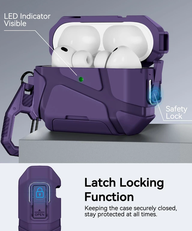 Alt view image 3 of 7 - for AirPods Pro 3rd Case with Secure Lock-Purple With Phone Stand Design Compatible with Airpods Pro 3 Generation Cover with Cleaner Kit