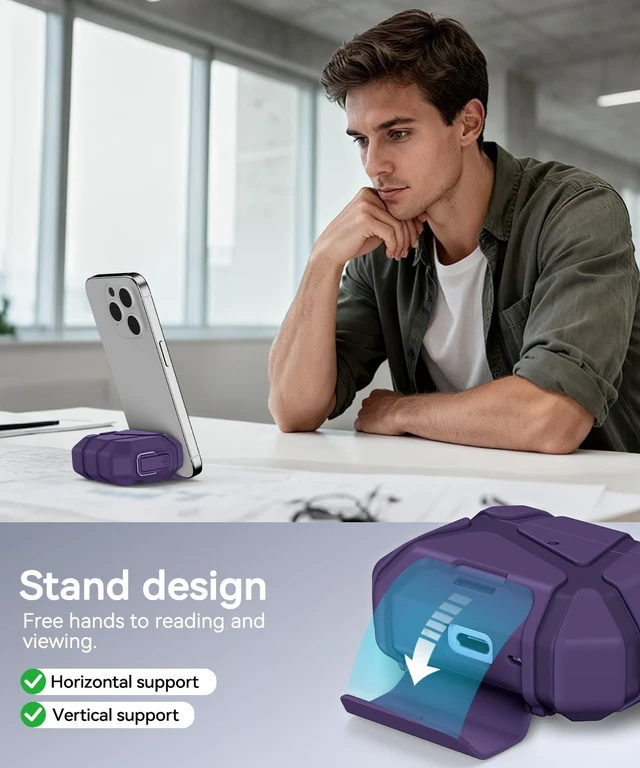 Alt view image 4 of 7 - for AirPods Pro 3rd Case with Secure Lock-Purple With Phone Stand Design Compatible with Airpods Pro 3 Generation Cover with Cleaner Kit