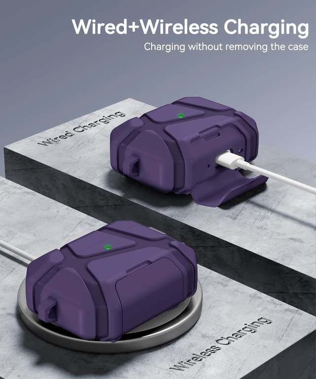 Alt view image 5 of 7 - for AirPods Pro 3rd Case with Secure Lock-Purple With Phone Stand Design Compatible with Airpods Pro 3 Generation Cover with Cleaner Kit