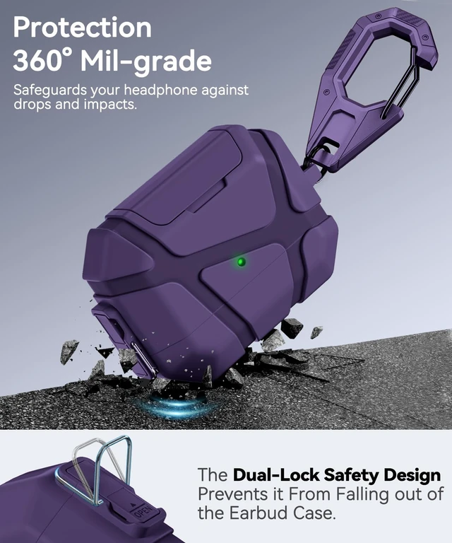 Alt view image 6 of 7 - for AirPods Pro 3rd Case with Secure Lock-Purple With Phone Stand Design Compatible with Airpods Pro 3 Generation Cover with Cleaner Kit