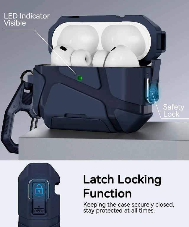 Alt view image 3 of 7 - for AirPods Pro 3rd Case with Secure Lock-Blue With Phone Stand Design Compatible with Airpods Pro 3 Generation Cover with Cleaner Kit