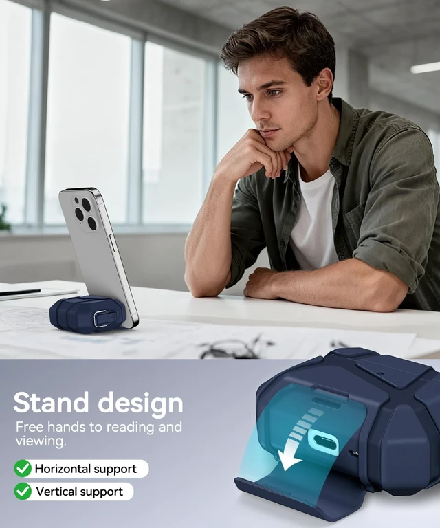 Alt view image 4 of 7 - for AirPods Pro 3rd Case with Secure Lock-Blue With Phone Stand Design Compatible with Airpods Pro 3 Generation Cover with Cleaner Kit