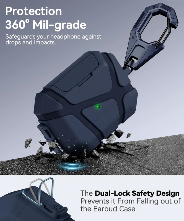 Alt view image 5 of 7 - for AirPods Pro 3rd Case with Secure Lock-Blue With Phone Stand Design Compatible with Airpods Pro 3 Generation Cover with Cleaner Kit