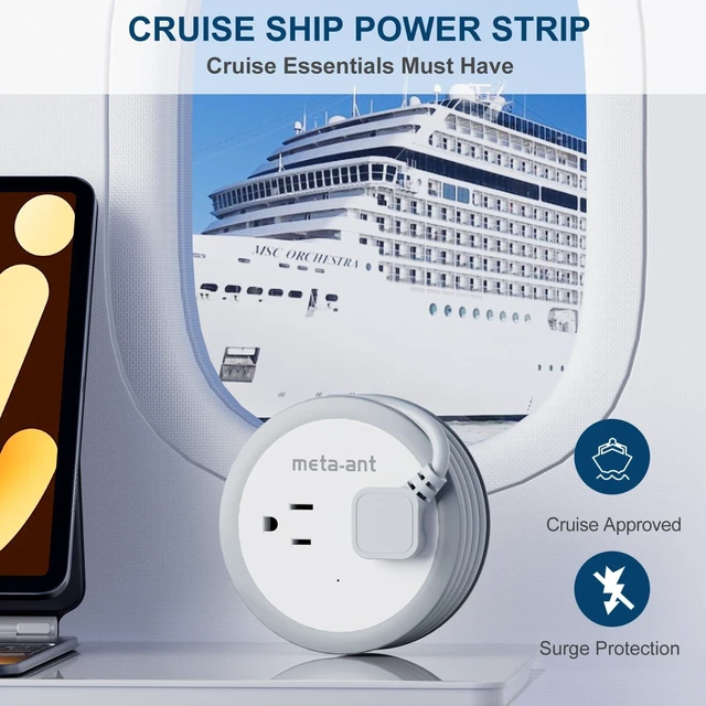 Alt view image 3 of 7 - Cruise Power Strip for Travel, 7 in 1 Extension Cord with 4 AC Outlets 2 USB-A and 1 USB-C Ports, 5 ft Flat Plug Wrapped Around Power Strip for Cruise Office, Hotel, Home
