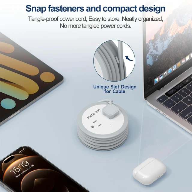 Alt view image 5 of 7 - Cruise Power Strip for Travel, 7 in 1 Extension Cord with 4 AC Outlets 2 USB-A and 1 USB-C Ports, 5 ft Flat Plug Wrapped Around Power Strip for Cruise Office, Hotel, Home
