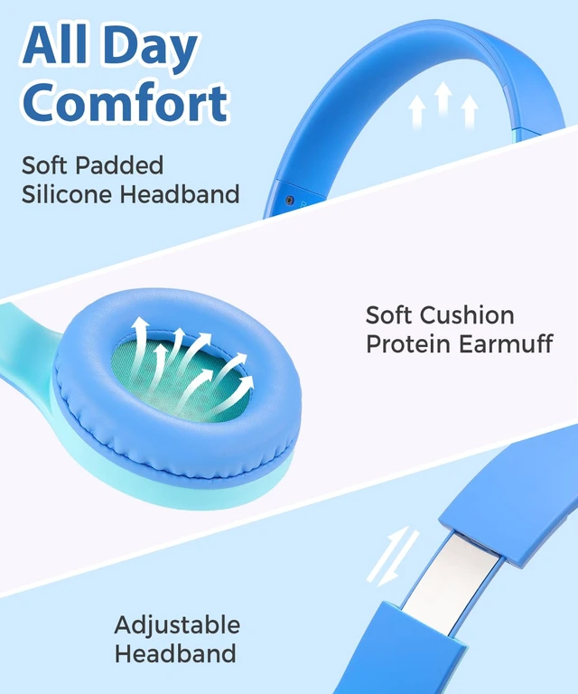 Alt view image 2 of 7 - 3.5mm Wired Headphones for Kids with Microphone, 85/94dB Limiter Girls Boys Childs Head phones Foldable Stereo Lightweight for School Classroom Airplane Chromebooks Laptop Phones Blue Green