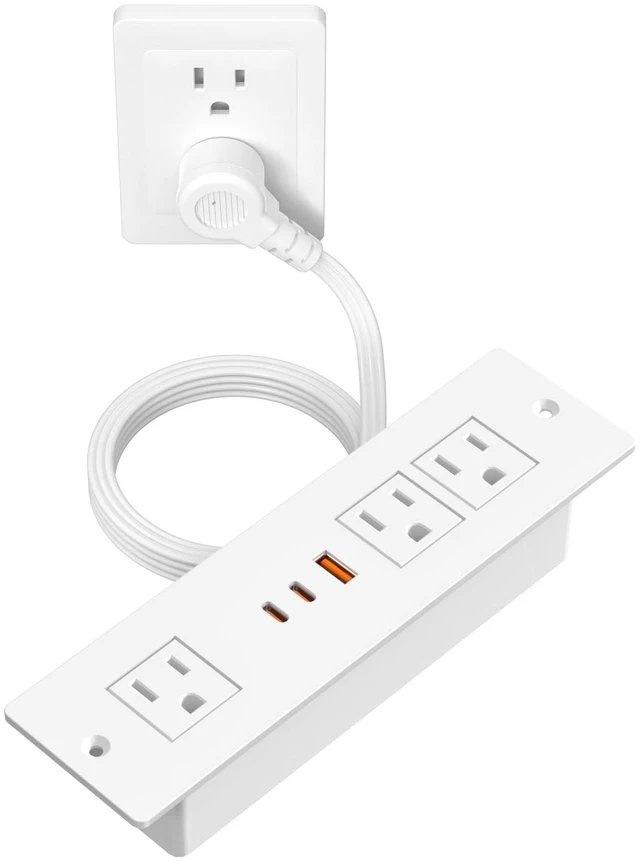 Main image of 45W USB C Recessed Power Strip for Furniture Desk Flush Mount 10ft Recessed Power Outlet with 3 Outlets & 3 USB Ports, 800J Surge Protector for Furniture Drawer Conference Desk