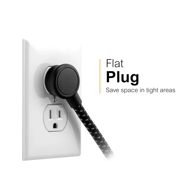 Alt view image 5 of 6 - UltraPro Sur Protector Power Strip with USB Ports 4 Ft Braided Extension Cord, 245 Joules, 3 Outlet Extender, 1 USB-A, 1 USB-C, Flat Plug, ETL Listed, Black, 82592