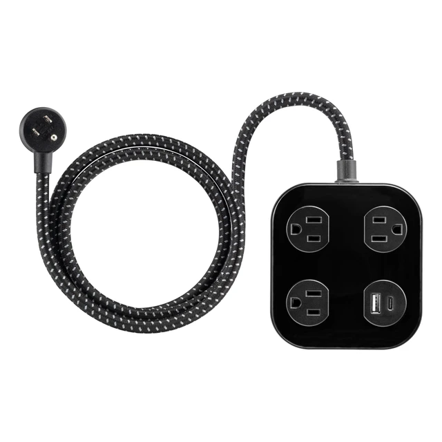 Alt view image 6 of 6 - UltraPro Sur Protector Power Strip with USB Ports 4 Ft Braided Extension Cord, 245 Joules, 3 Outlet Extender, 1 USB-A, 1 USB-C, Flat Plug, ETL Listed, Black, 82592