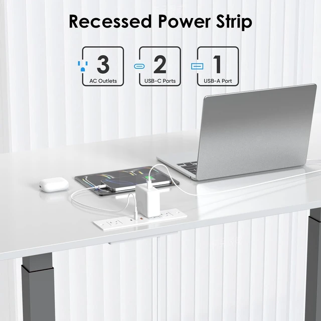Alt view image 3 of 7 - 45W USB C Recessed Power Strip for Furniture Desk Flush Mount 10ft Recessed Power Outlet with 3 Outlets & 3 USB Ports, 800J Surge Protector for Furniture Drawer Conference Desk