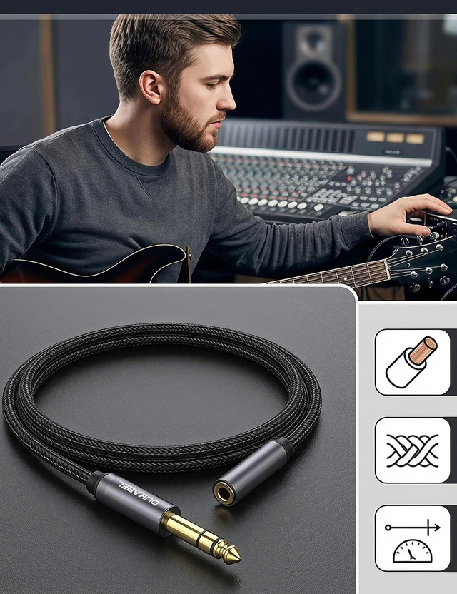 Alt view image 4 of 7 - TopSeries Long 1/4'' Male to 1/8'' Female Adapter Cable (16ft/5M) 6.35mm to 3.5mm Phone Audio Connector Quarter Inch Adapter for Mixer Guitar Piano Amplifier Speaker and More