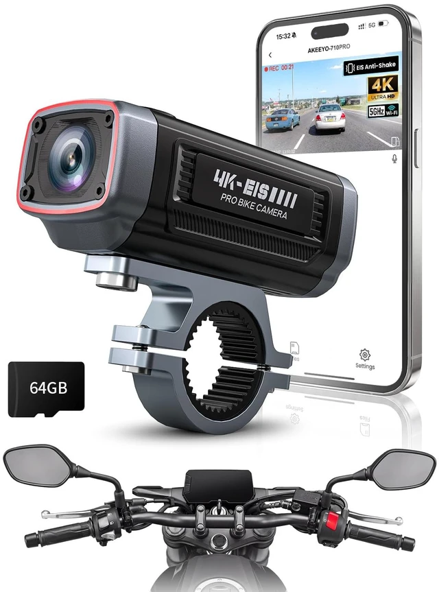Main image of 710Pro EIS Motorcycle Camera with 2K 60FPS, 4K 30FPS 8MP WiFi Dash Cam, IP66 Waterproof, 143° Wide Angle Night Vision, G-Sensor Parking Mode, 64GB Card Included, 5GHz WiFi & HDR