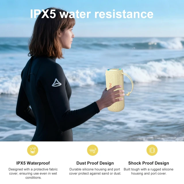 Alt view image 2 of 7 - Bluetooth Speaker, Portable Wireless Clear Loud Stereo Sound IPX5 Waterproof with RGB Lights BT5.3 Long Playtime TWS Pairing,for Home Party Outdoor Beach,Great Gift Choice (Beige)