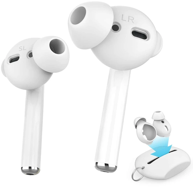 Main image of 4 Pairs AirPods Ear Tips Silicone Earbuds Cover Added Storage Pouch, Noise Reduction, Anti Slip, Secure Fit, Comfortable Silicone Ear Tips Compatible with Apple AirPods