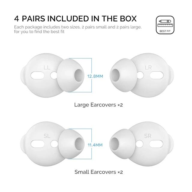 Alt view image 2 of 7 - 4 Pairs AirPods Ear Tips Silicone Earbuds Cover Added Storage Pouch, Noise Reduction, Anti Slip, Secure Fit, Comfortable Silicone Ear Tips Compatible with Apple AirPods