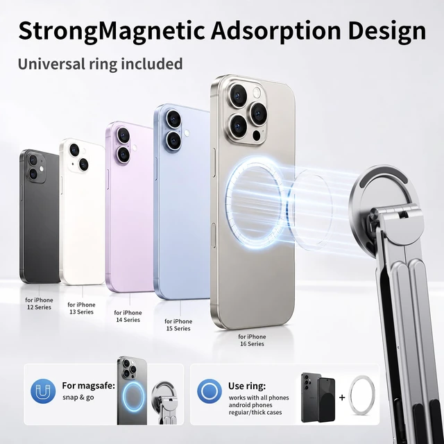 Alt view image 6 of 7 - Portable Laptop Stand, 3-in-1 Magnetic Foldable Adjustable, for DeskWhite Aluminum alloy, lightweight compact, 8-level height, ergonomic, for phone/tablet, home office/travel