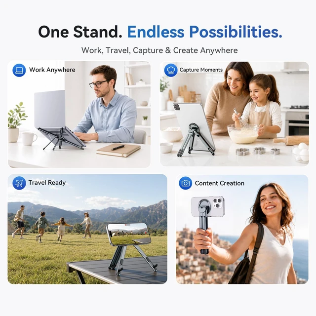 Alt view image 5 of 7 - Portable Laptop Stand, 3-in-1 Magnetic Foldable Adjustable, for DeskGray Aluminum alloy, lightweight compact, 8-level height, ergonomic, for phone/tablet, home office/travel