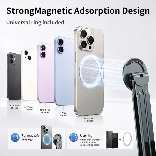 Alt view image 7 of 7 - Portable Laptop Stand, 3-in-1 Magnetic Foldable Adjustable, for DeskGray Aluminum alloy, lightweight compact, 8-level height, ergonomic, for phone/tablet, home office/travel