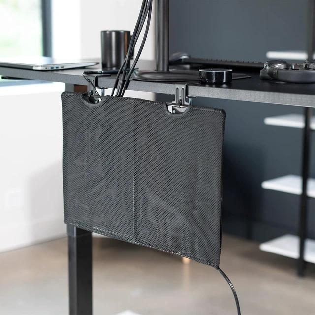 Alt view image 2 of 7 - Black Clamp-on 24 inch Desk Cable Management Sleeve, DESK-SKIRT-24P Privacy Desk Skirt, Cable Organizer, Wire Hider Kit Panel System
