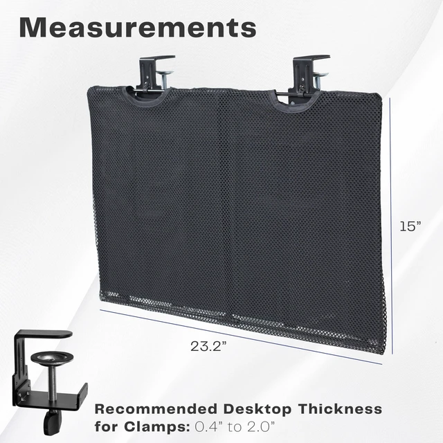 Alt view image 3 of 7 - Black Clamp-on 24 inch Desk Cable Management Sleeve, DESK-SKIRT-24P Privacy Desk Skirt, Cable Organizer, Wire Hider Kit Panel System