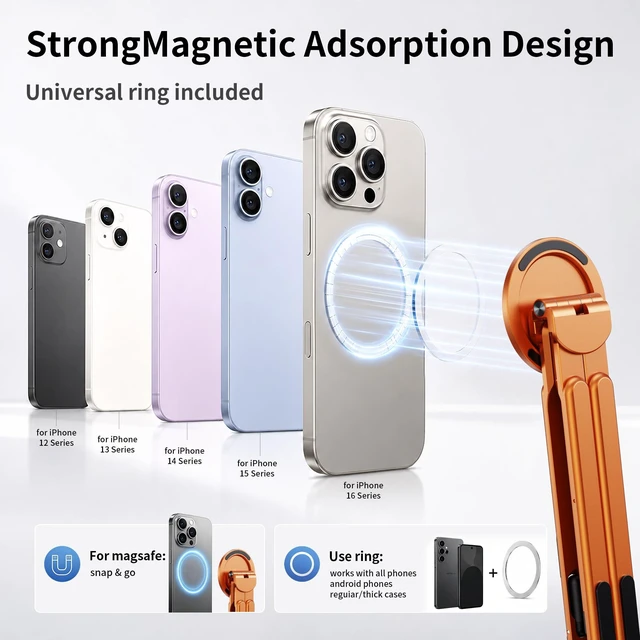 Alt view image 7 of 7 - Portable Laptop Stand, 3-in-1 Magnetic Foldable Adjustable, for Desk Aluminum alloy, lightweight compact, 8-level height, ergonomic, for phone/tablet, home office/travel