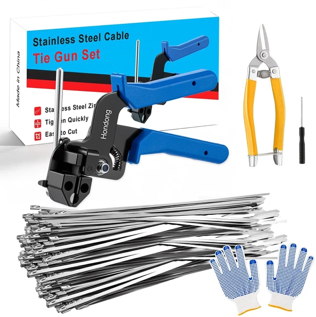 Main image of 300PCS Stainless Steel Cable Tie Gun Kit, 11.8 Inch Heavy Duty 304 Metal Zip Ties - Self-Locking, UV & Rustproof Resistant for Fencing, Automotive, Exhaust Wrap, Chicken Coop (BLUE)